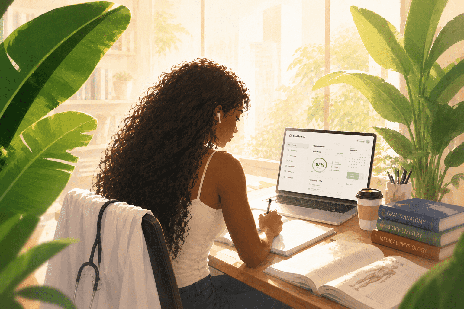 Medical student studying on laptop